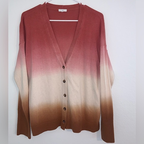 J. Jill Dip Dyed Sunset Ombre Button Up Cardigan Sweater Medium - Picture 2 of 10
